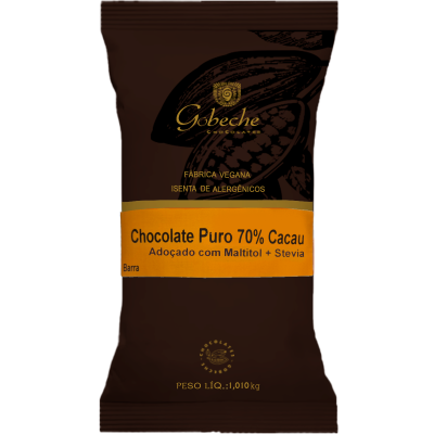 Chocolate 70% Cacau Gobeche Adoçado com Maltitol e Stevia