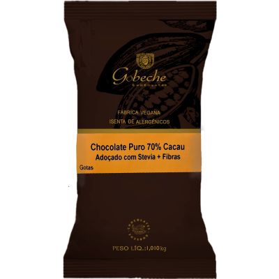 Gotas Chocolate Puro 70% Cacau Adoçado com Stevia + Fibras (Inulina)